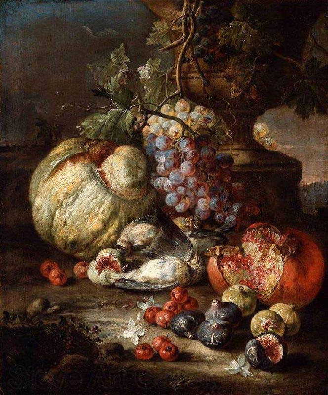 RUOPPOLO, Giovanni Battista Still Life with Fruit and Dead Birds in a Landscape France oil painting art